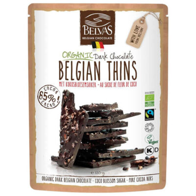 Belvas Belgian Thins Dark 85% Coco Blossom Sugar and Pure Cacao Nibs