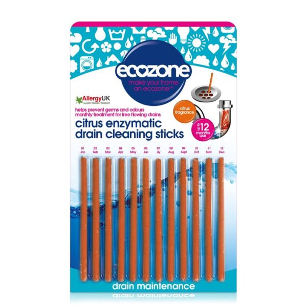 *On Offer* Ecozone Enzymatic Drain Cleaning Sticks Citrus 12 Pack