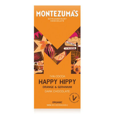 Montezuma's Happy Hippy 74% Dark Organic with Orange & Geranium