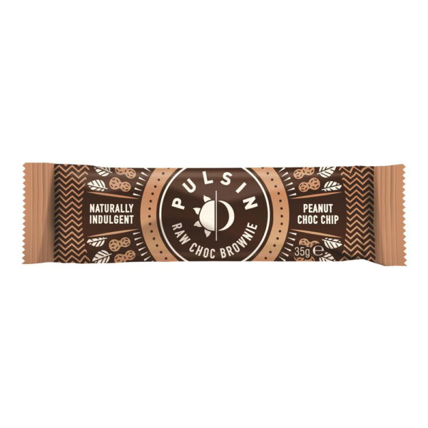 Pulsin Peanut Chocolate Chip Raw Chocolate Brownie 35g X 18|*On Offer* Pulsin Peanut Chocolate Chip Raw Chocolate Brownie 50g   (Min. 18)|Pulsin Vanilla Chocolate Chip Protein Bar 50g X 18