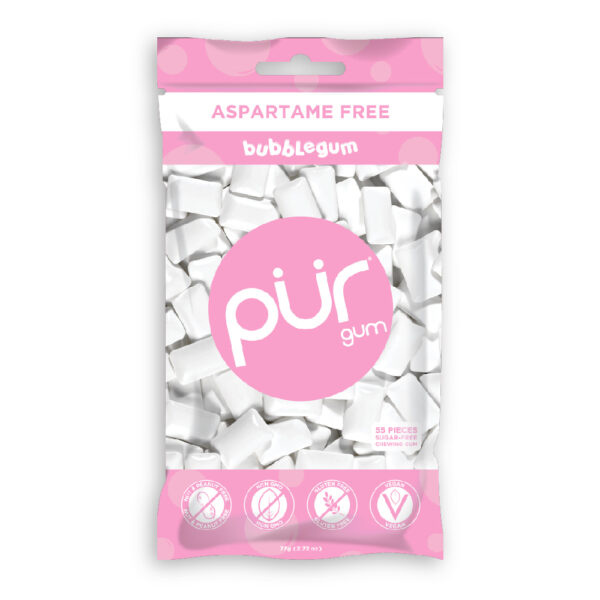 Pur Gum Bubblegum Flavour Chewing Gum Bag 77g X 12|Pur Gum Bubblegum Flavour Chewing Gum Bag 77g
