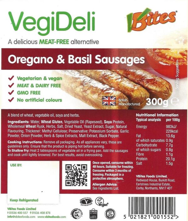 VBites Oregano & Basil Sausages 300g
