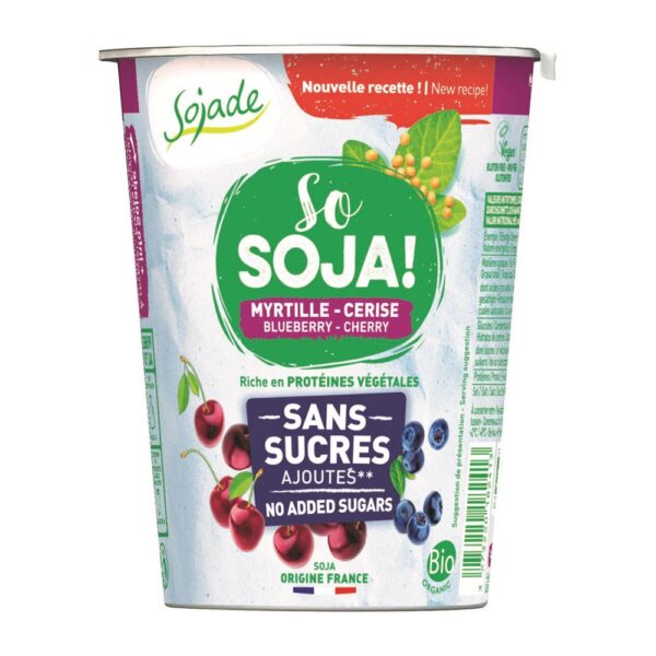 Sojade Organic No Added Sugar Blueberry & Cherry Soya Yogurt 400g