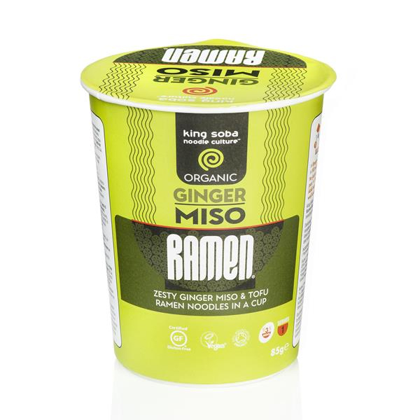 King Soba Organic Ginger Miso Ramen Noodle Cup 85g (Min. 2)