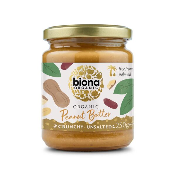 Biona Organic Peanut Butter Crunchy Unsalted 250g (Min. 2)