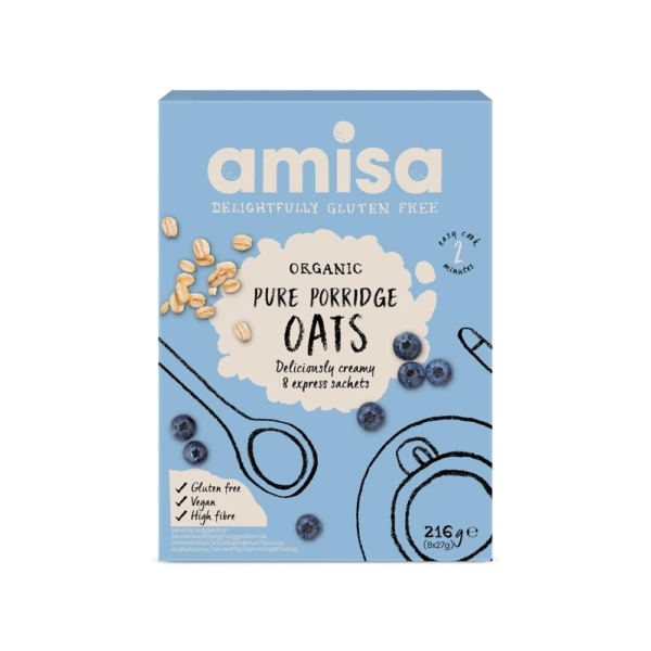 Amisa Organic Gluten Free Porridge Oats Sachets 8 x 27g