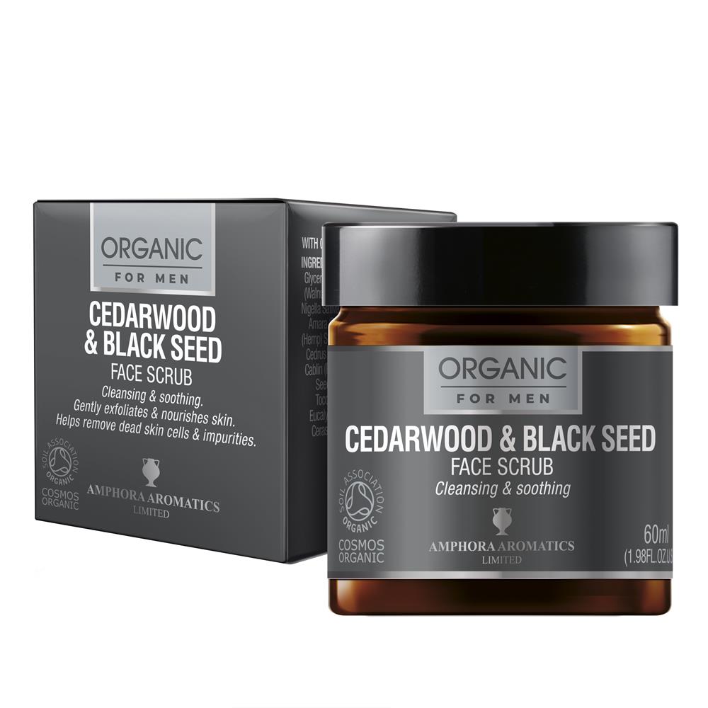 Amphora Aromatics Cedarwood & Black Seed Face Scrub For Men Cosmos Organic 60ml
