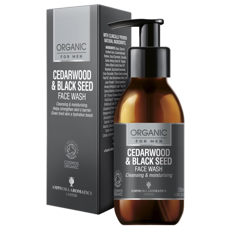 Amphora Aromatics Cedarwood & Black Seed Face Wash For Men Cosmos Organic