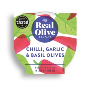 The Real Olive Company Chilli Garlic & Basil Pitted Olives 160g