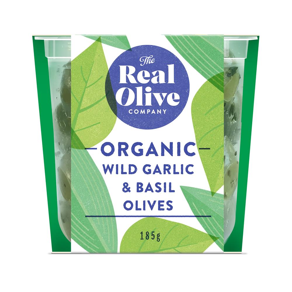 The Real Olive Company Organic Wild Garlic & Basil Olives In Cold-Pressed Oil 150g