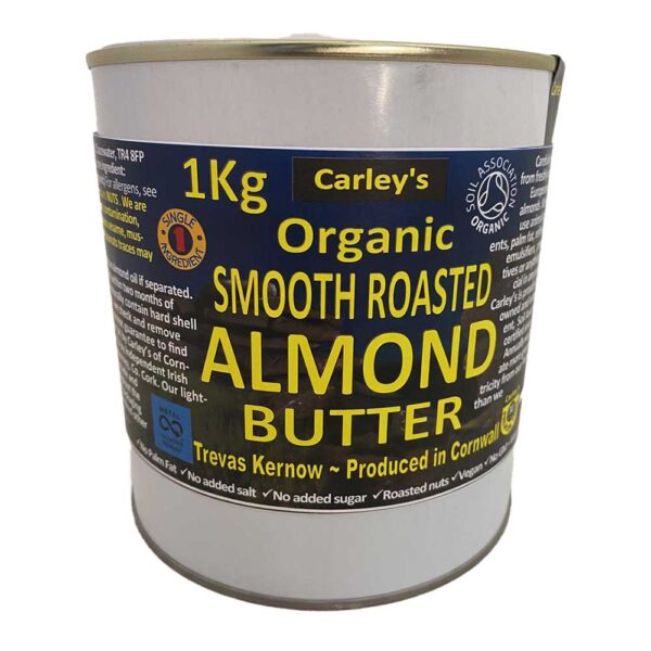 Carley's Organic SMOOTH ALMOND Butter 1kg Eco Tin