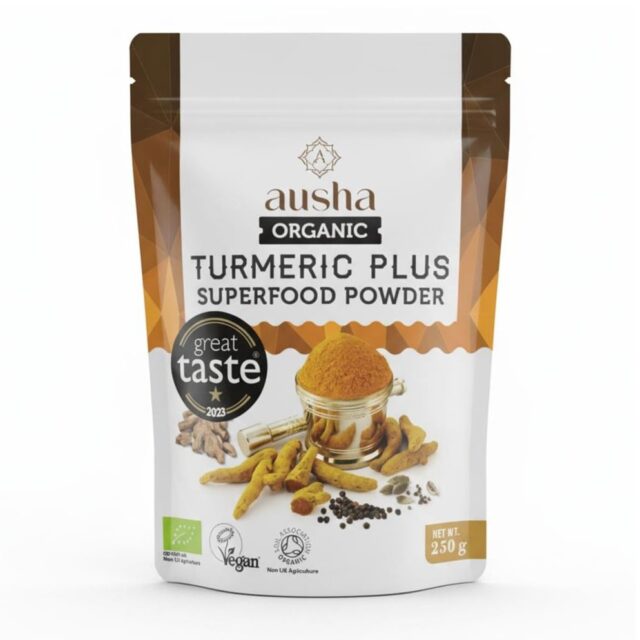 AUSHA Organic Turmeric Powder with Black Pepper Ginger Cardamom