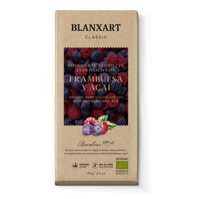Blanxart Organic 72% Dark Chocolate with Acai & Raspberry