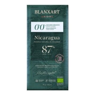 Blanxart Organic 87% Nicaragua Chocolate 75g No Added Sugar No Chemical Sweeteners