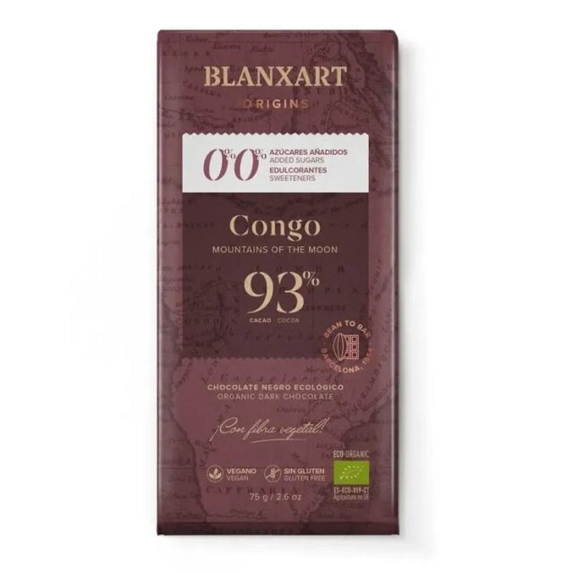 Blanxart Organic 93% Congo Chocolate 75g No Added Sugar No Chemical Sweeteners