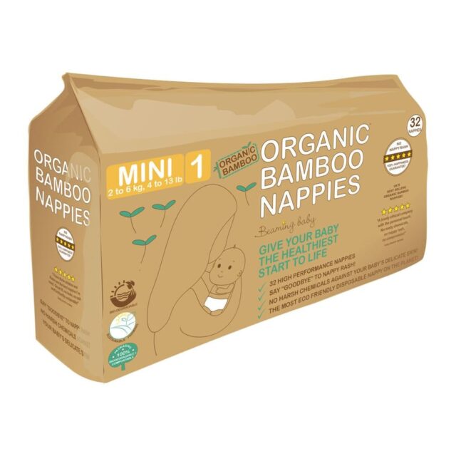 Beaming Baby Organic Bamboo Nappies Size 1 (2-6 kg 32 nappies)