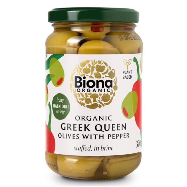 Biona Organic Greek Queen Olives with Red Pepper