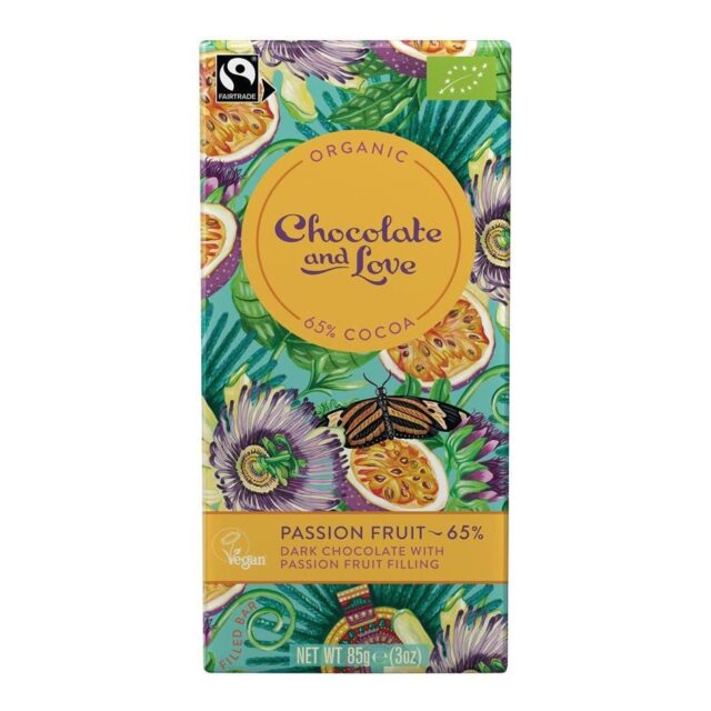 Chocolate and Love Organic Fairtrade Filled Dark Chocolate - Passion Fruit 65% Cocoa