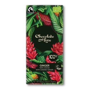 Chocolate and Love Organic Fairtrade Cocoa with Candied Ginger - 100% Cocoa