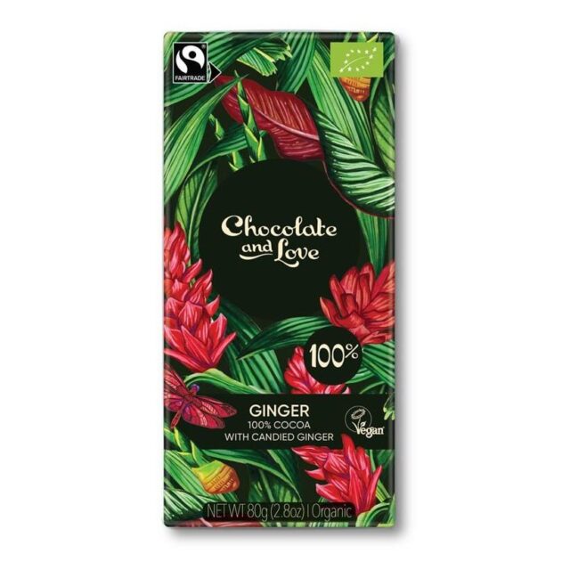 Chocolate and Love Organic Fairtrade Cocoa with Candied Ginger - 100% Cocoa