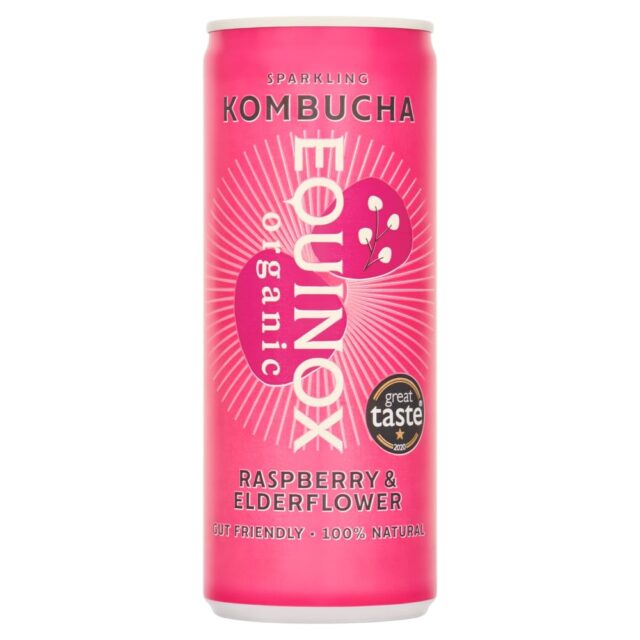 Equinox Kombucha Organic Kombucha Soft Drink with Raspberry & Elderflower 250ml Can