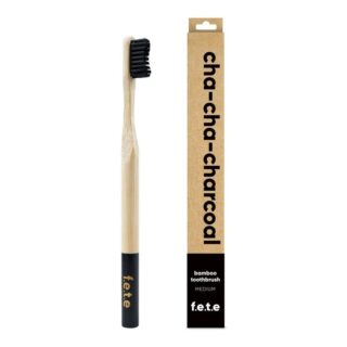 From Earth to Earth Bamboo Tooth Brush Cha Cha Charcoal Black Medium 1 Unit