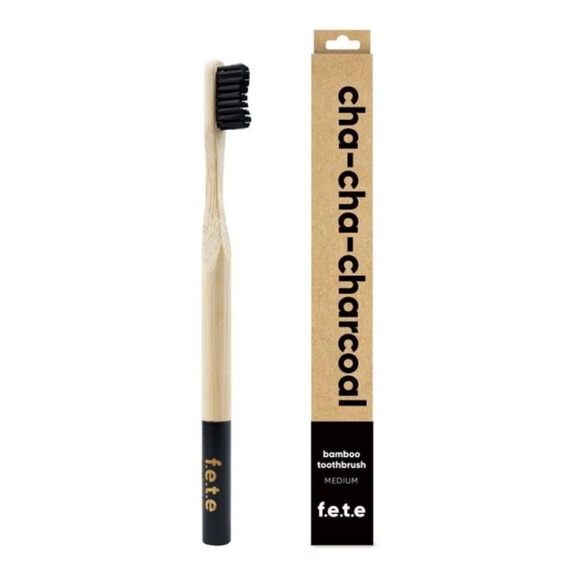 From Earth to Earth Bamboo Tooth Brush Cha Cha Charcoal Black Medium 1 Unit