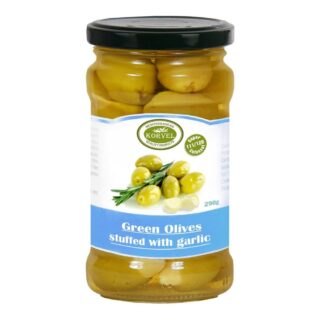 Korvel Greek Garlic Stuffed Olives Super Colossal