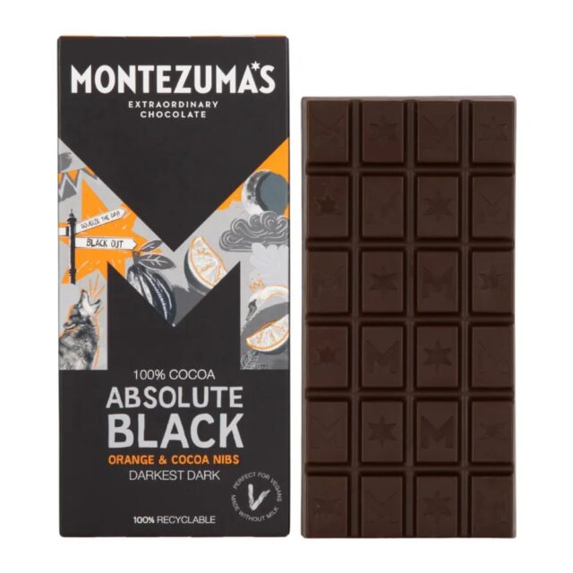 Montezuma's Absolute Black 100% Cocoa with Cocoa Nibs and Orange