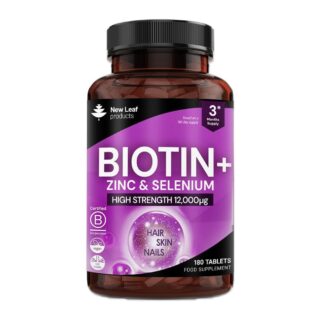 New Leaf Products Biotin + Zinc & Selenium 12000ug 180 Vegan Tablets
