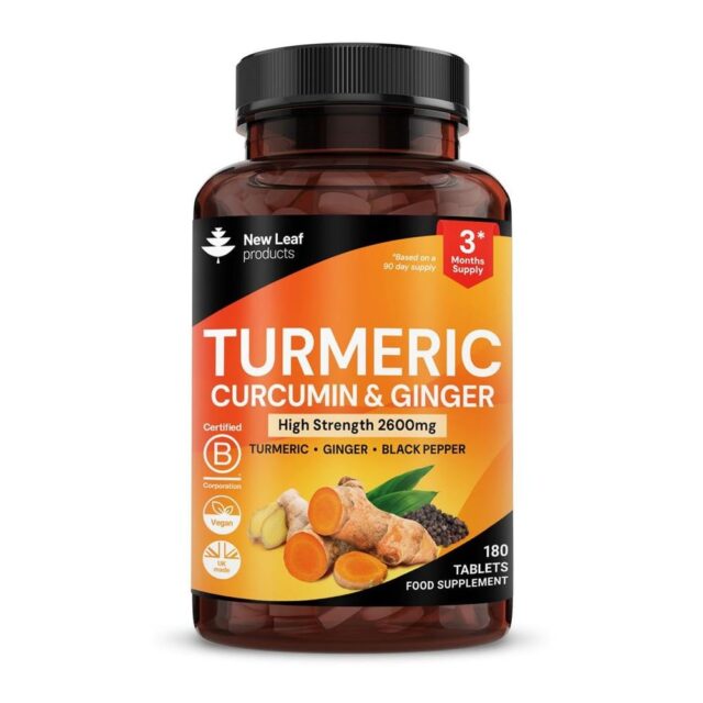 New Leaf Products Turmeric Supplements 2600mg Ginger & Black Pepper 120