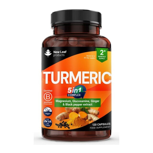 New Leaf Products Turmeric + Magnesium Glucosamine Ginger & Black Pepper 120 Caps