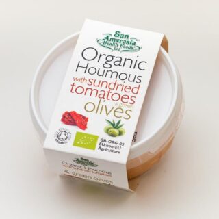 San Amvrosia Organic Houmous with Sundried Tomatoes and Green Olives