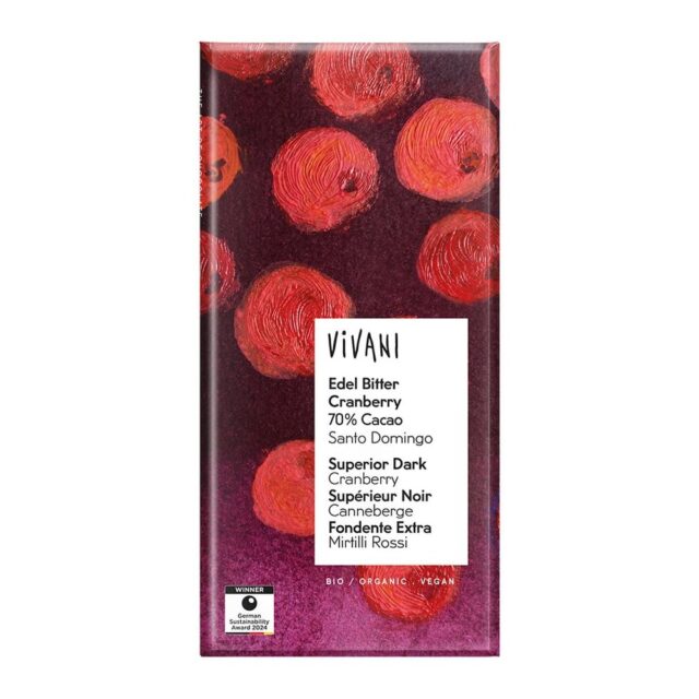 Vivani Dark Cranberry Chocolate 70% Organic