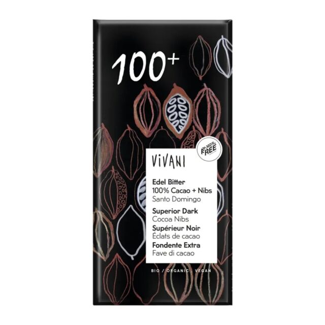 Vivani Dark 100+ Chocolate with Cocoa Nibs Organic