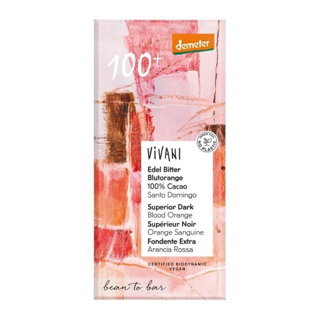 Vivani 100% Cocoa Chocolate w Blood Orange Organic